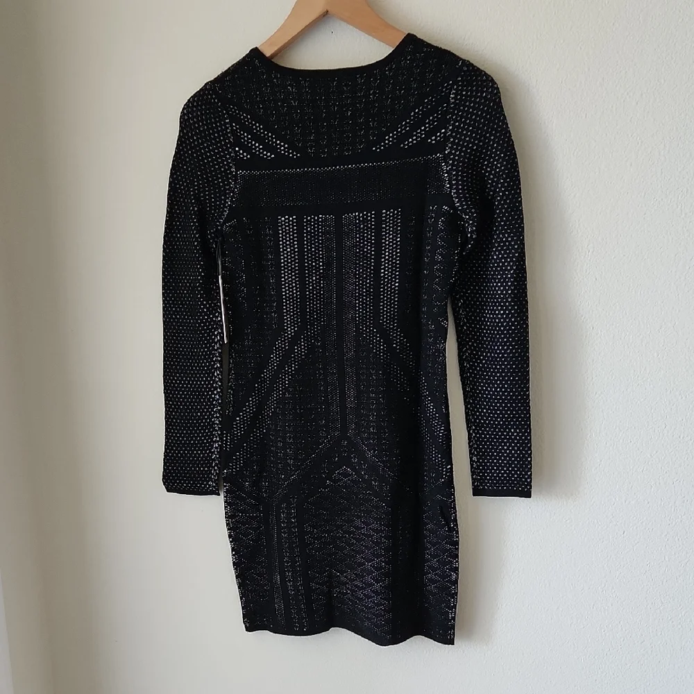 DEX Black Knit Sweater Dress Mini Bodycon Textured Sz M NWT Baddie LBD